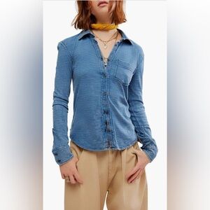 NWOT! Free People We The Free Striped Jersey Shirt- Blue; Size Medium